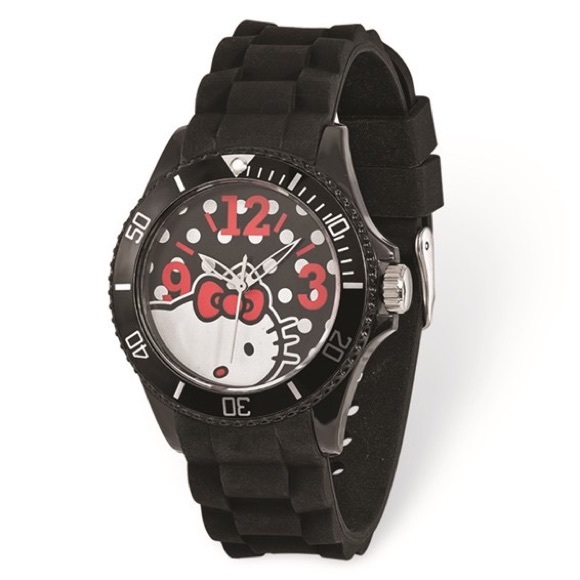 Hello Kitty Black Dial Black Silicone Strap Watch - Picture 1 of 2